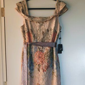 Adrianna Papell floor-length multi floral gown sz 14 NTW - cap sleeve gold